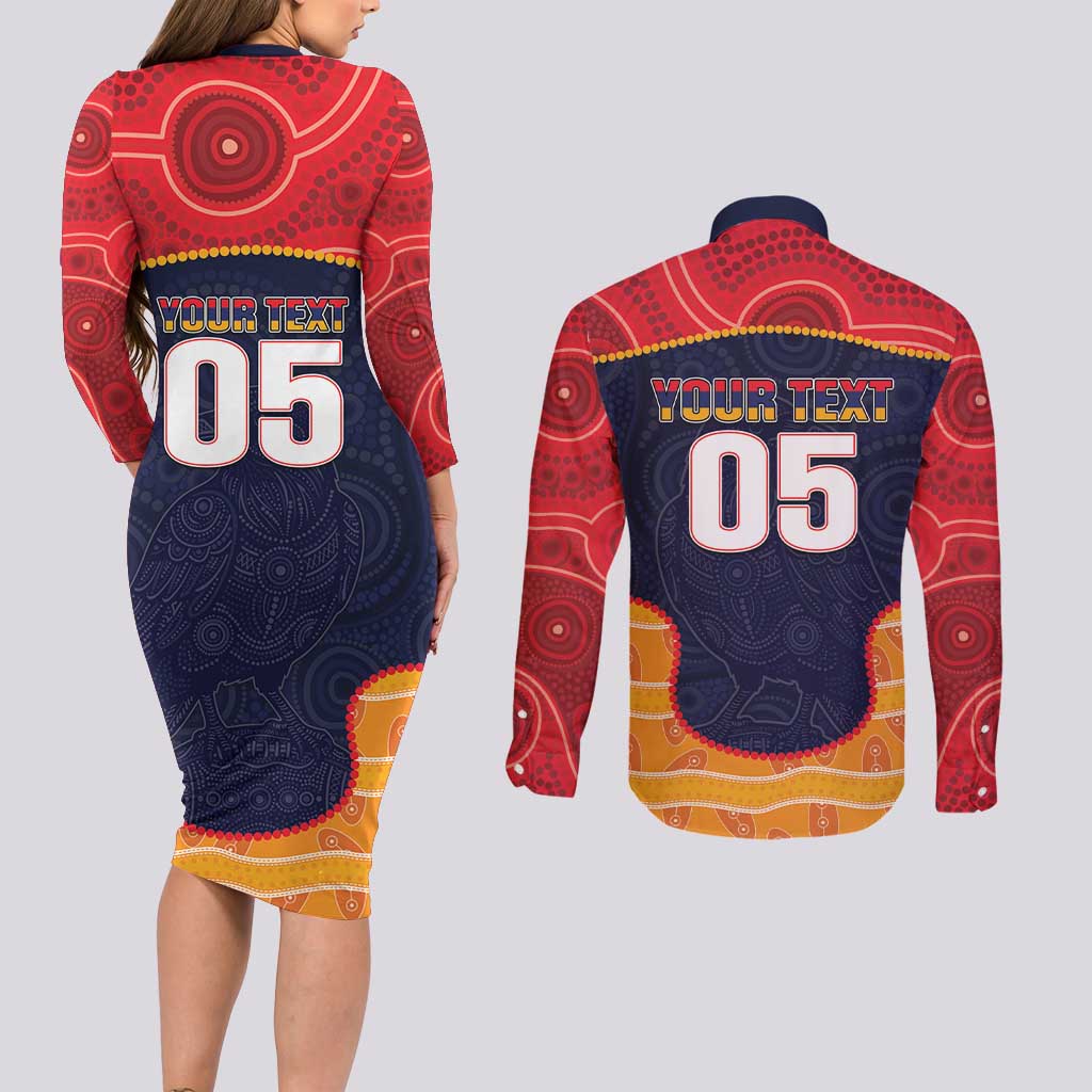Custom Adelaide Football Club Couples Matching Long Sleeve Bodycon Dress and Long Sleeve Button Shirt Crow Spirit Animal