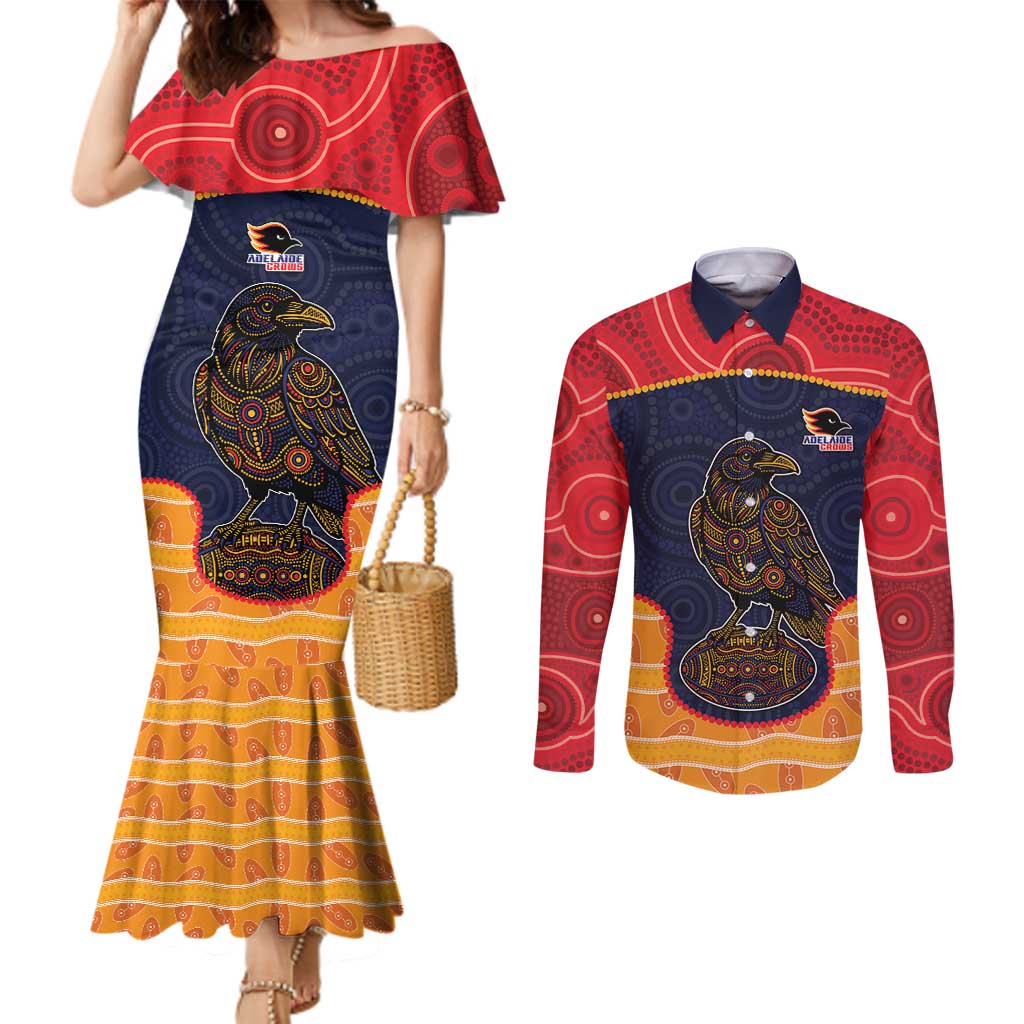 Custom Adelaide Football Club Couples Matching Mermaid Dress and Long Sleeve Button Shirt Crow Spirit Animal