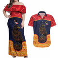 Custom Adelaide Football Club Couples Matching Off Shoulder Maxi Dress and Hawaiian Shirt Crow Spirit Animal