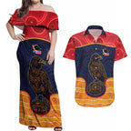 Custom Adelaide Football Club Couples Matching Off Shoulder Maxi Dress and Hawaiian Shirt Crow Spirit Animal