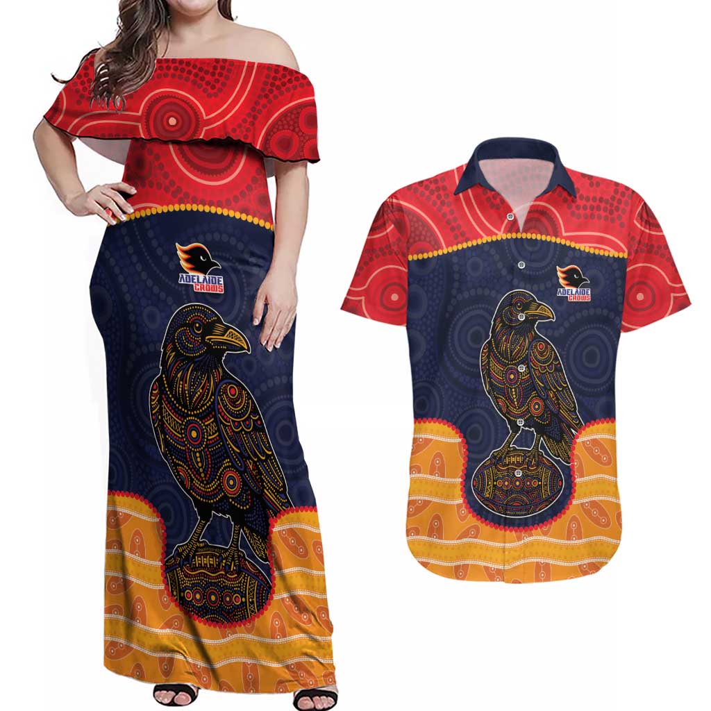 Custom Adelaide Football Club Couples Matching Off Shoulder Maxi Dress and Hawaiian Shirt Crow Spirit Animal