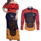 Custom Adelaide Football Club Couples Matching Off Shoulder Maxi Dress and Long Sleeve Button Shirt Crow Spirit Animal