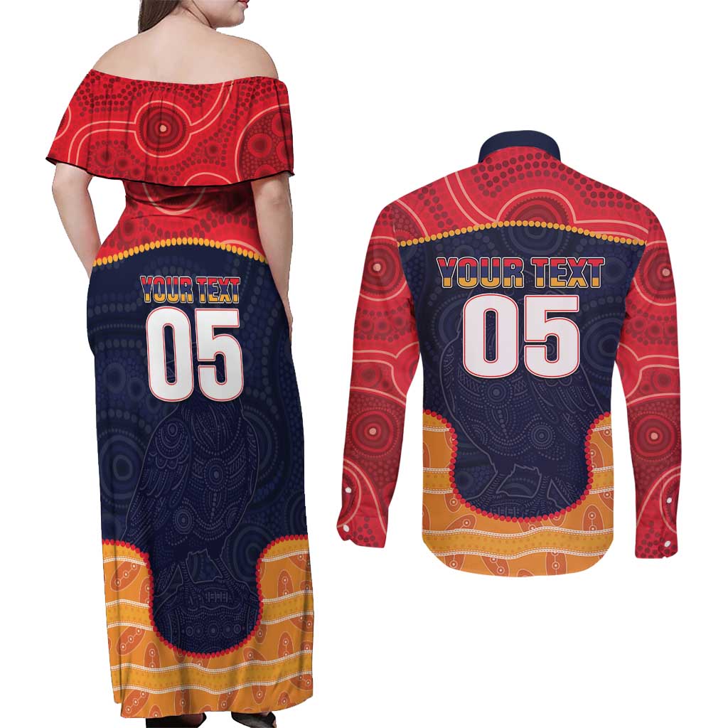 Custom Adelaide Football Club Couples Matching Off Shoulder Maxi Dress and Long Sleeve Button Shirt Crow Spirit Animal