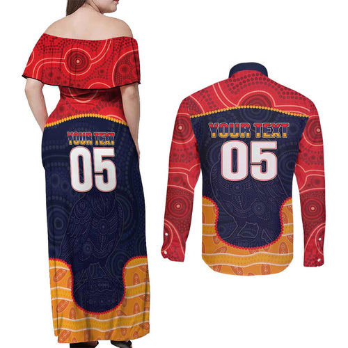 Custom Adelaide Football Club Couples Matching Off Shoulder Maxi Dress and Long Sleeve Button Shirt Crow Spirit Animal