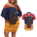 Custom Adelaide Football Club Couples Matching Off Shoulder Short Dress and Hawaiian Shirt Crow Spirit Animal