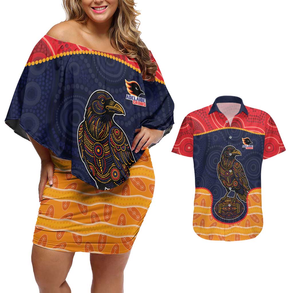 Custom Adelaide Football Club Couples Matching Off Shoulder Short Dress and Hawaiian Shirt Crow Spirit Animal