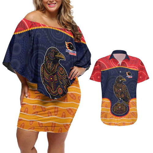 Custom Adelaide Football Club Couples Matching Off Shoulder Short Dress and Hawaiian Shirt Crow Spirit Animal