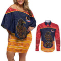 Custom Adelaide Football Club Couples Matching Off Shoulder Short Dress and Long Sleeve Button Shirt Crow Spirit Animal