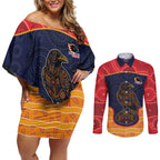 Custom Adelaide Football Club Couples Matching Off Shoulder Short Dress and Long Sleeve Button Shirt Crow Spirit Animal