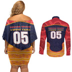 Custom Adelaide Football Club Couples Matching Off Shoulder Short Dress and Long Sleeve Button Shirt Crow Spirit Animal