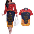 Custom Adelaide Football Club Couples Matching Off The Shoulder Long Sleeve Dress and Hawaiian Shirt Crow Spirit Animal