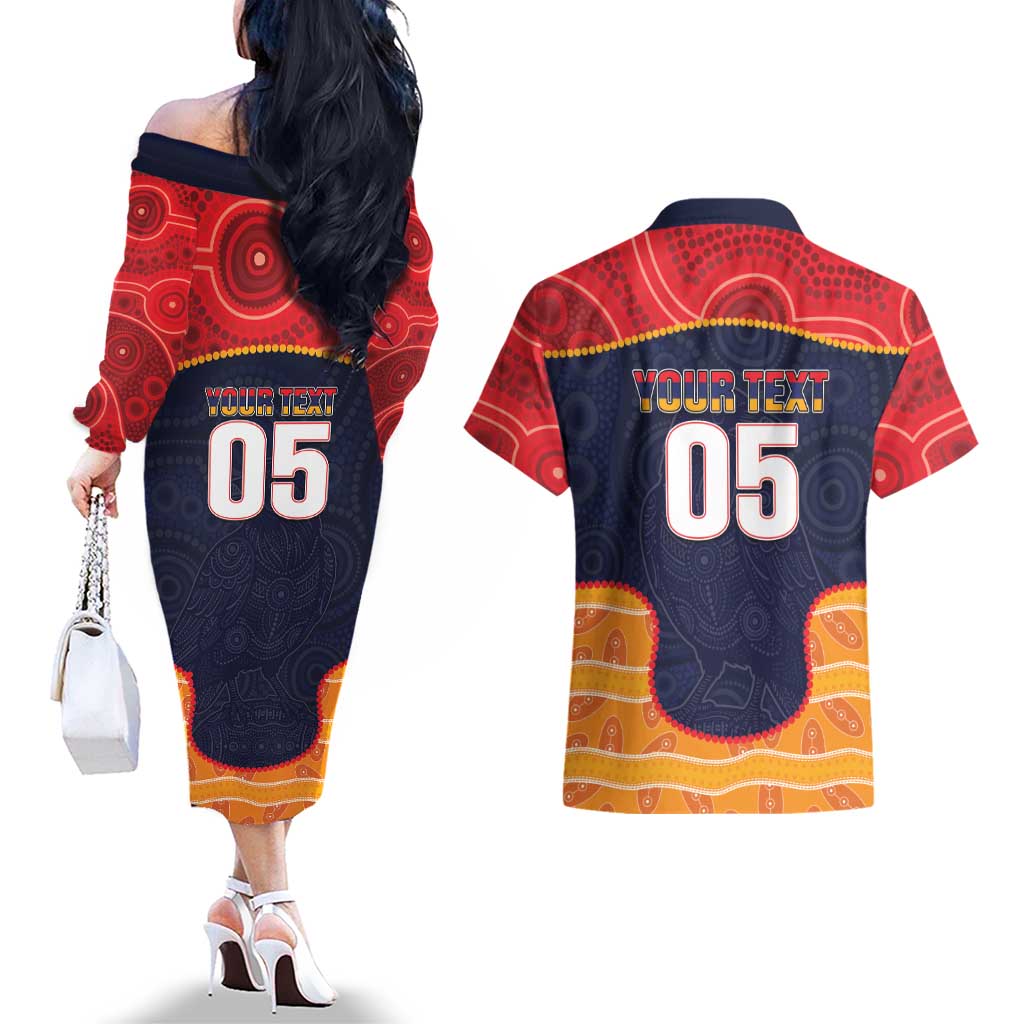 Custom Adelaide Football Club Couples Matching Off The Shoulder Long Sleeve Dress and Hawaiian Shirt Crow Spirit Animal
