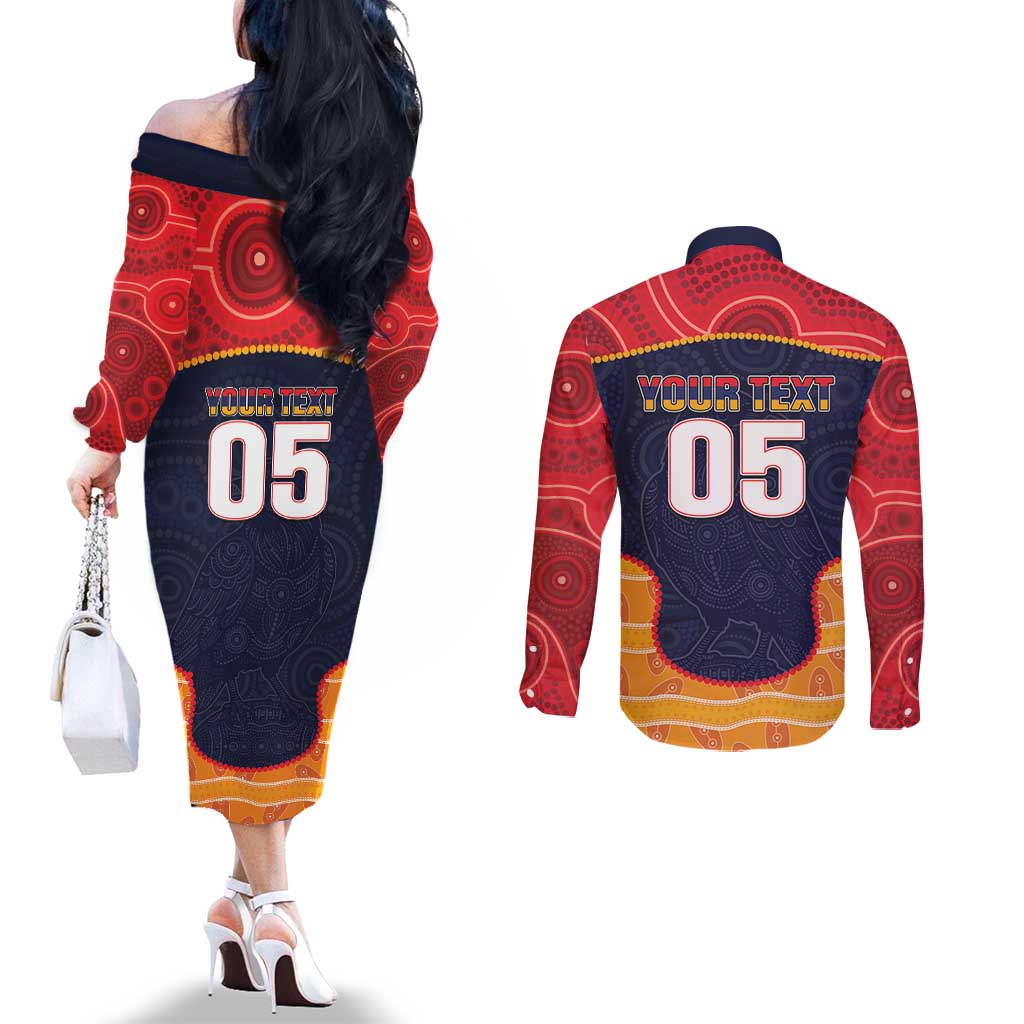 Custom Adelaide Football Club Couples Matching Off The Shoulder Long Sleeve Dress and Long Sleeve Button Shirt Crow Spirit Animal