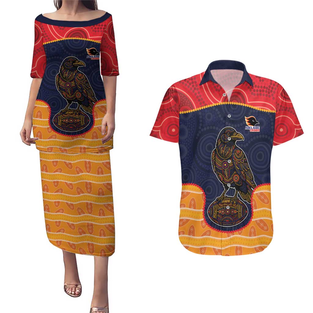 Custom Adelaide Football Club Couples Matching Puletasi and Hawaiian Shirt Crow Spirit Animal