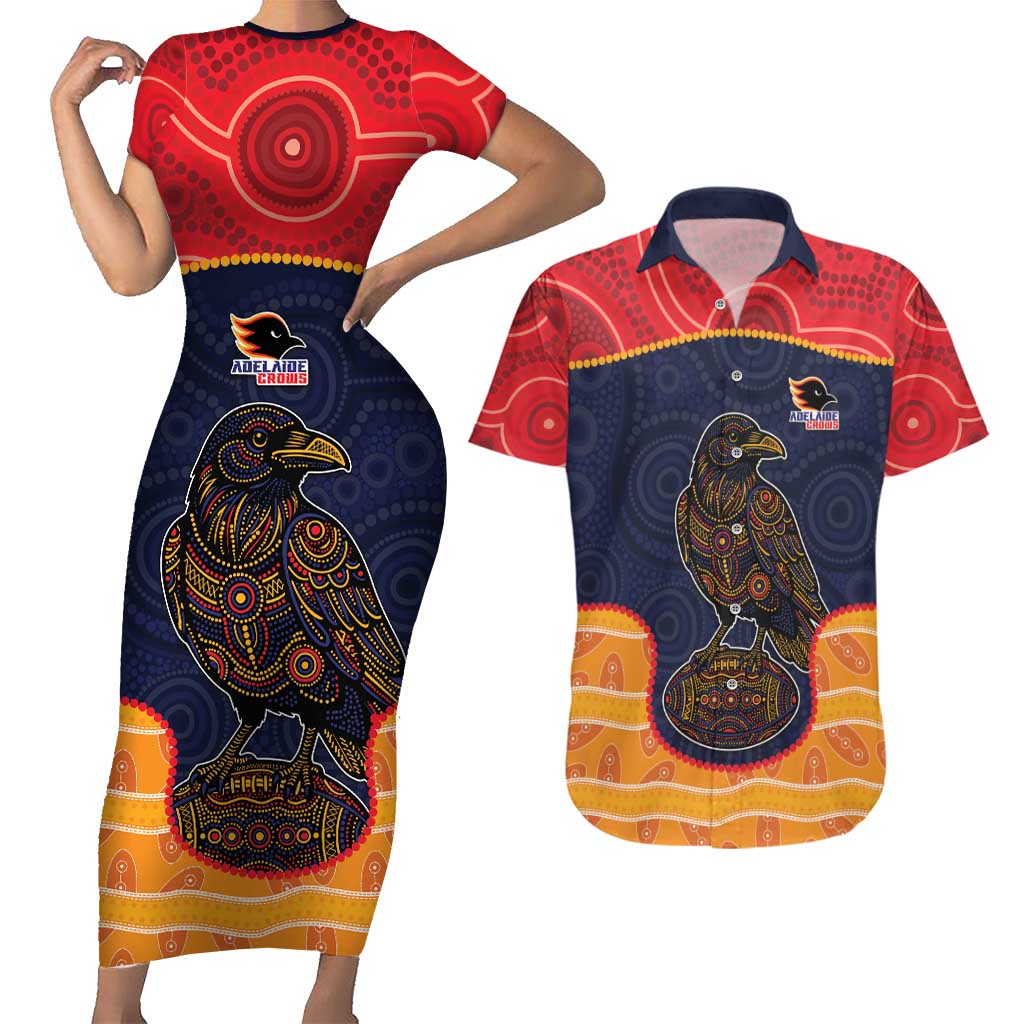 Custom Adelaide Football Club Couples Matching Short Sleeve Bodycon Dress and Hawaiian Shirt Crow Spirit Animal