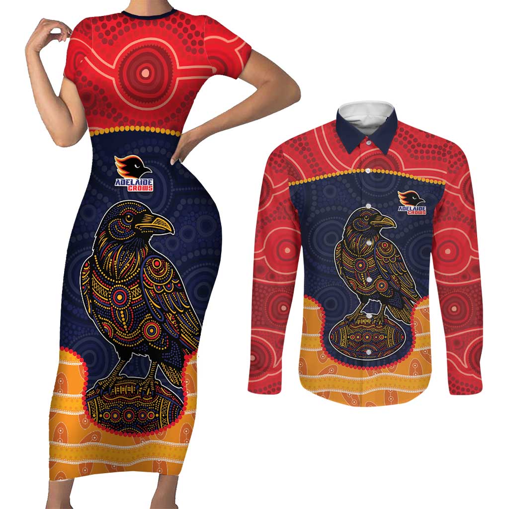 Custom Adelaide Football Club Couples Matching Short Sleeve Bodycon Dress and Long Sleeve Button Shirt Crow Spirit Animal