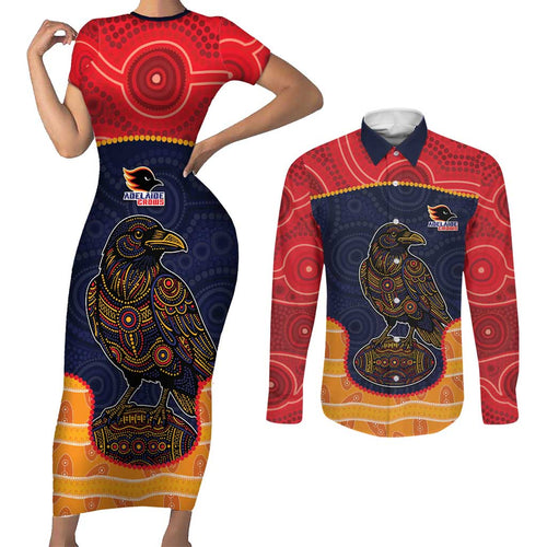 Custom Adelaide Football Club Couples Matching Short Sleeve Bodycon Dress and Long Sleeve Button Shirt Crow Spirit Animal