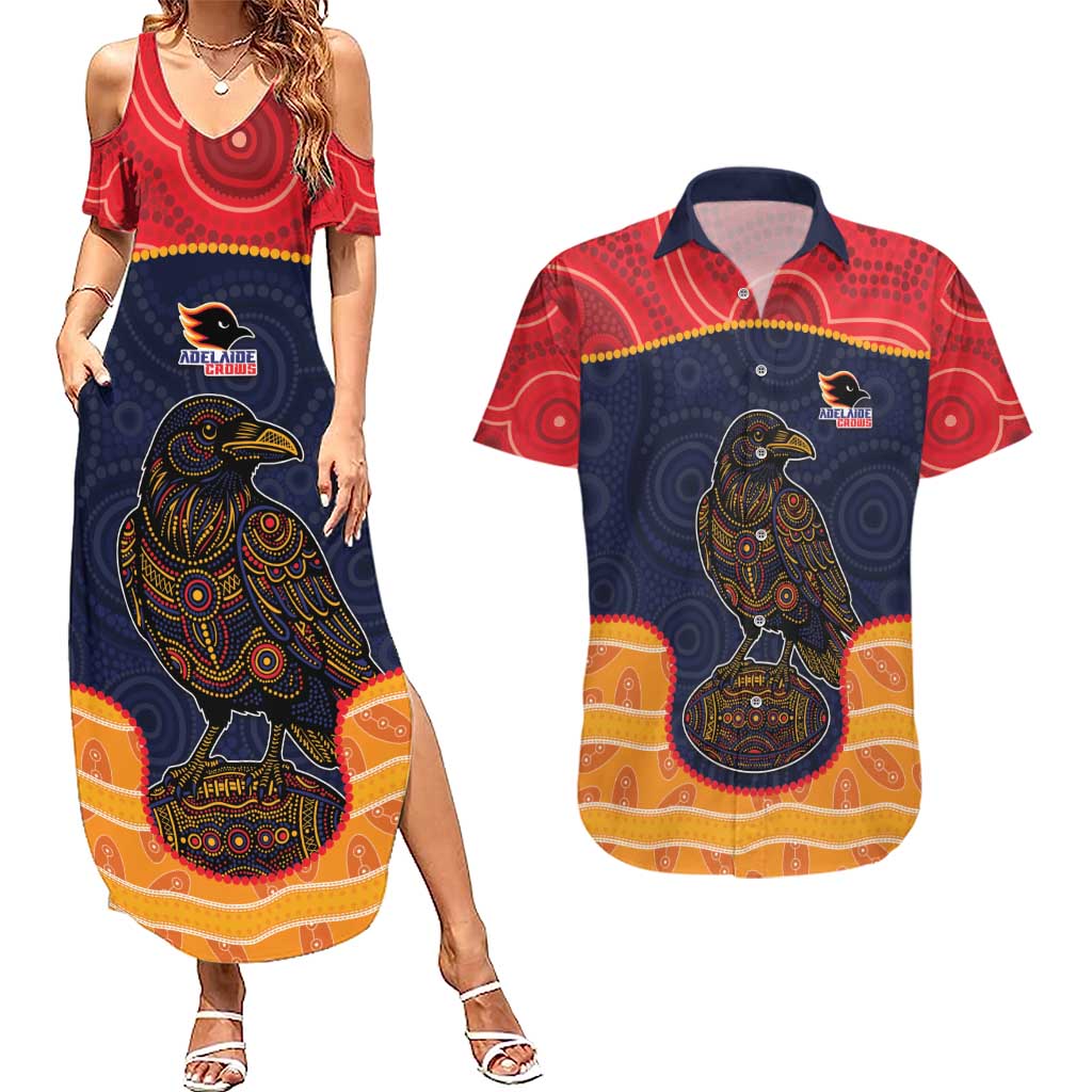 Custom Adelaide Football Club Couples Matching Summer Maxi Dress and Hawaiian Shirt Crow Spirit Animal