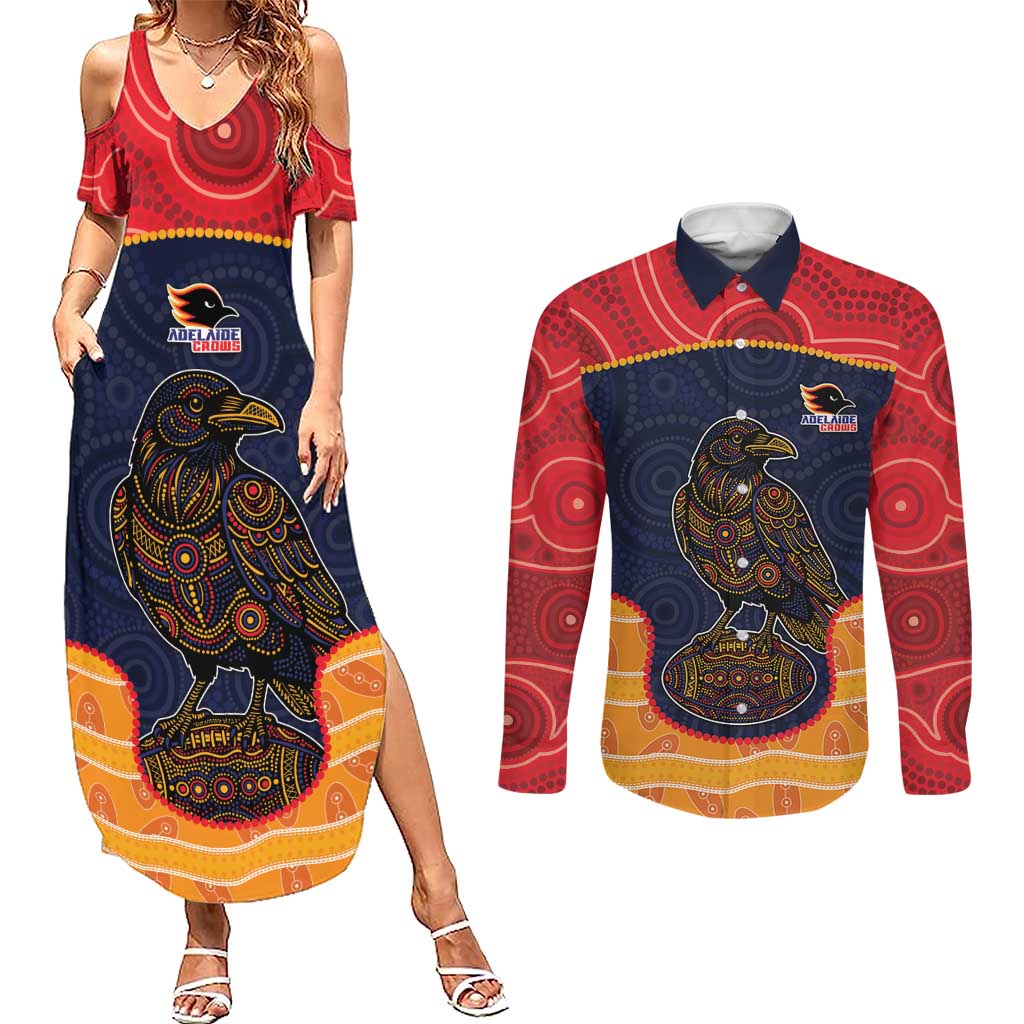 Custom Adelaide Football Club Couples Matching Summer Maxi Dress and Long Sleeve Button Shirt Crow Spirit Animal