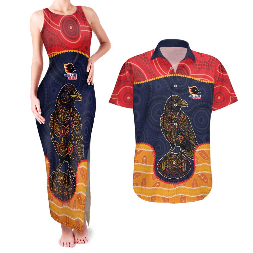 Custom Adelaide Football Club Couples Matching Tank Maxi Dress and Hawaiian Shirt Crow Spirit Animal