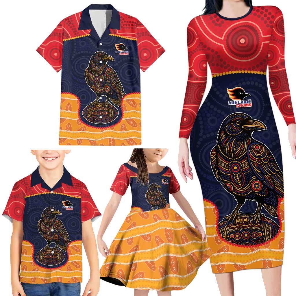 Custom Adelaide Football Club Family Matching Long Sleeve Bodycon Dress and Hawaiian Shirt Crow Spirit Animal
