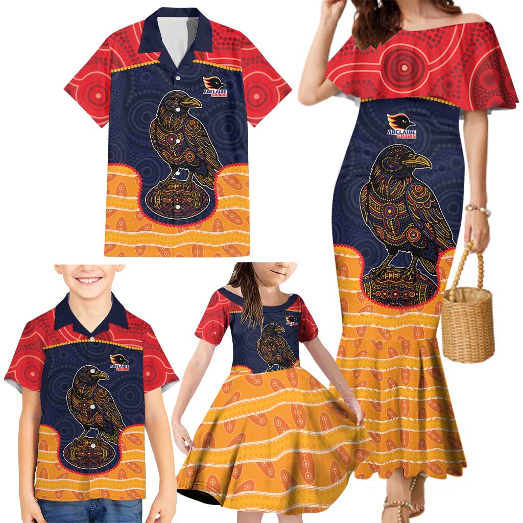 Custom Adelaide Football Club Family Matching Mermaid Dress and Hawaiian Shirt Crow Spirit Animal