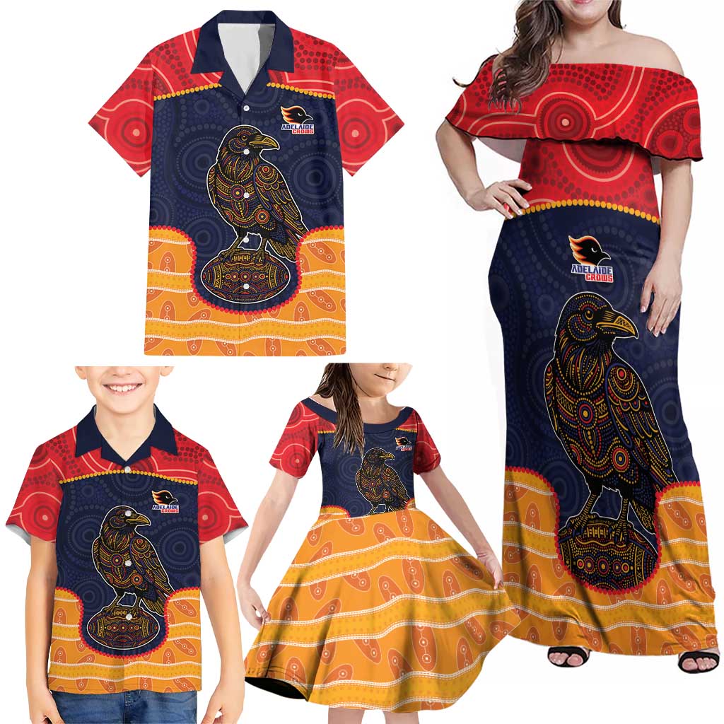 Custom Adelaide Football Club Family Matching Off Shoulder Maxi Dress and Hawaiian Shirt Crow Spirit Animal