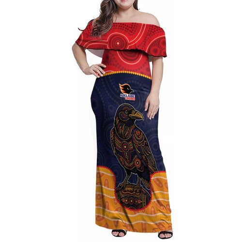 Custom Adelaide Football Club Family Matching Off Shoulder Maxi Dress and Hawaiian Shirt Crow Spirit Animal
