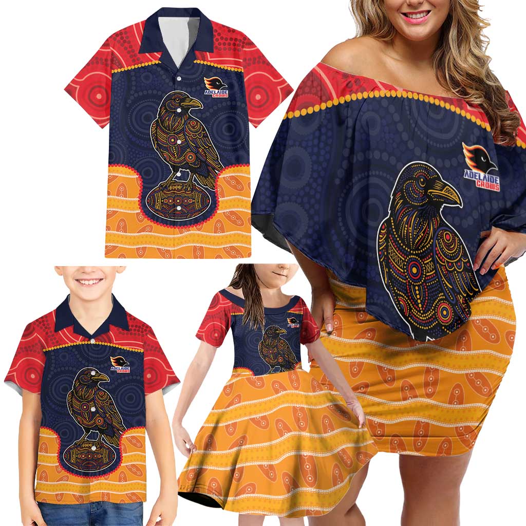 Custom Adelaide Football Club Family Matching Off Shoulder Short Dress and Hawaiian Shirt Crow Spirit Animal