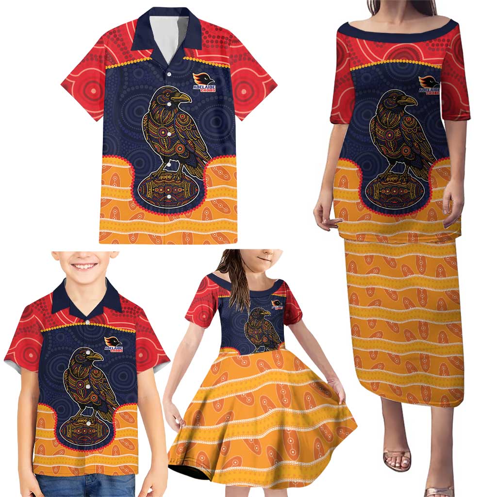 Custom Adelaide Football Club Family Matching Puletasi and Hawaiian Shirt Crow Spirit Animal