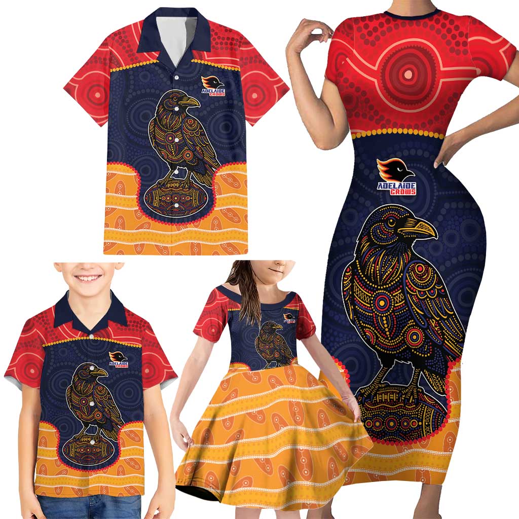 Custom Adelaide Football Club Family Matching Short Sleeve Bodycon Dress and Hawaiian Shirt Crow Spirit Animal