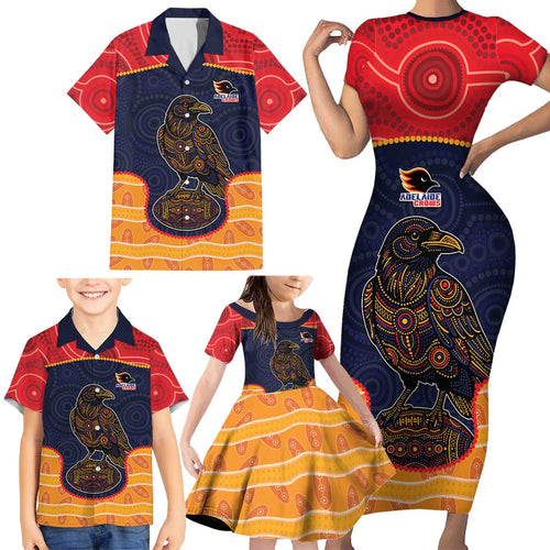 Custom Adelaide Football Club Family Matching Short Sleeve Bodycon Dress and Hawaiian Shirt Crow Spirit Animal