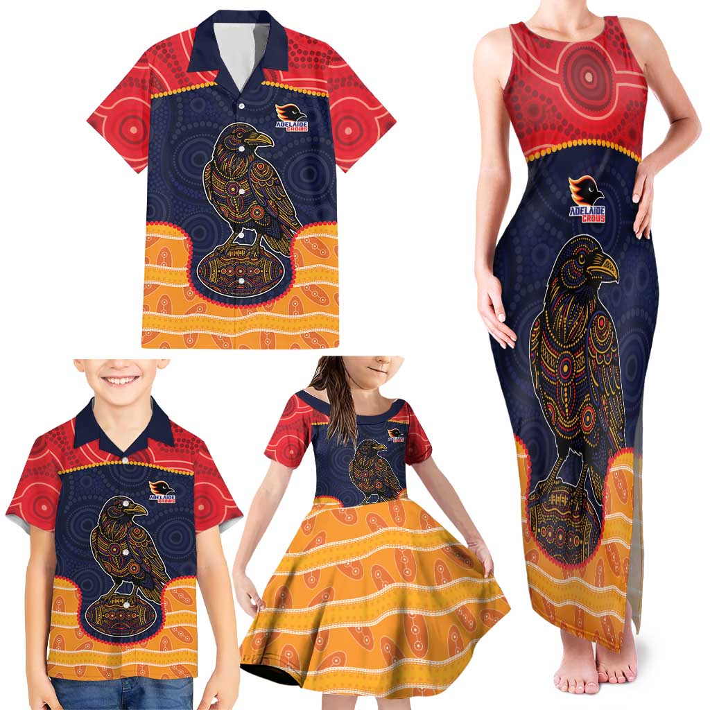 Custom Adelaide Football Club Family Matching Tank Maxi Dress and Hawaiian Shirt Crow Spirit Animal