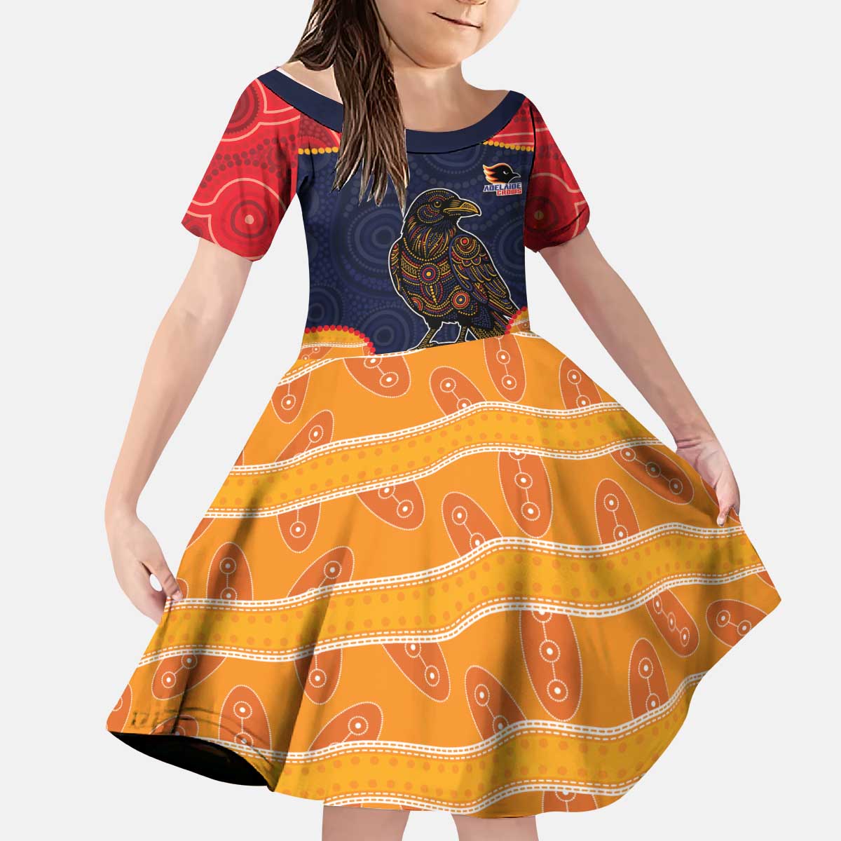 Custom Adelaide Football Club Kid Short Sleeve Dress Crow Spirit Animal