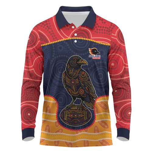 Custom Adelaide Football Club Long Sleeve Polo Shirt Crow Spirit Animal