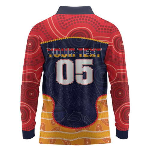 Custom Adelaide Football Club Long Sleeve Polo Shirt Crow Spirit Animal