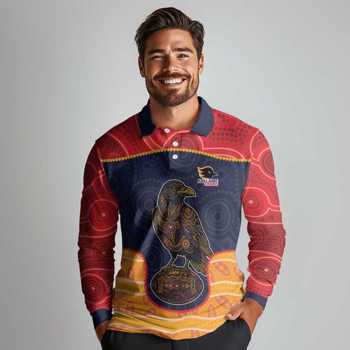 Custom Adelaide Football Club Long Sleeve Polo Shirt Crow Spirit Animal
