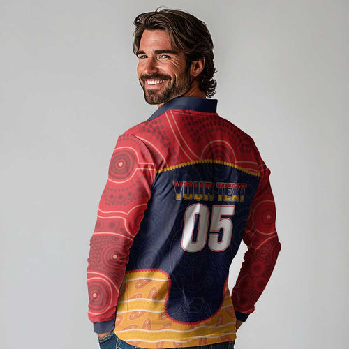 Custom Adelaide Football Club Long Sleeve Polo Shirt Crow Spirit Animal