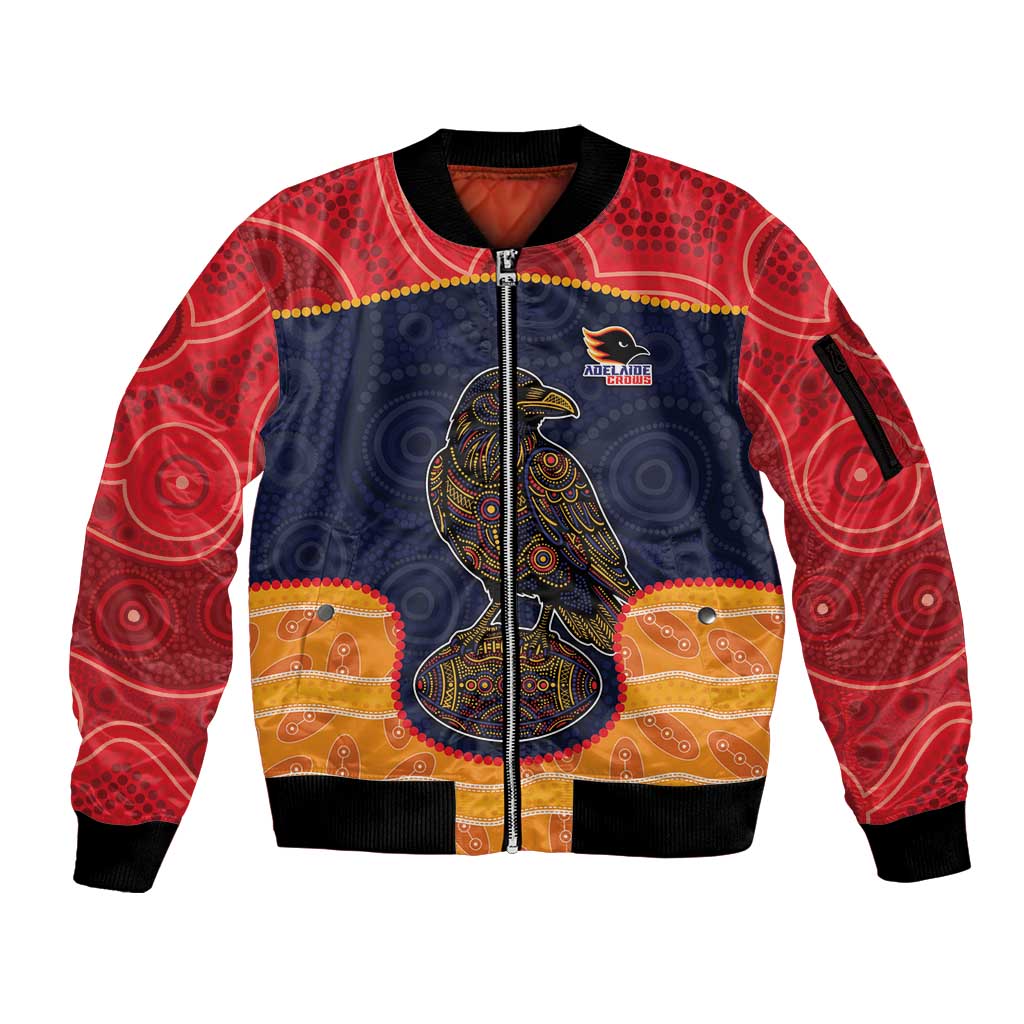 Custom Adelaide Football Club Sleeve Zip Bomber Jacket Crow Spirit Animal