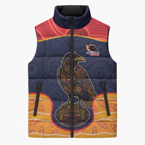 Custom Adelaide Football Club Sleeveless Puffer Jacket Crow Spirit Animal