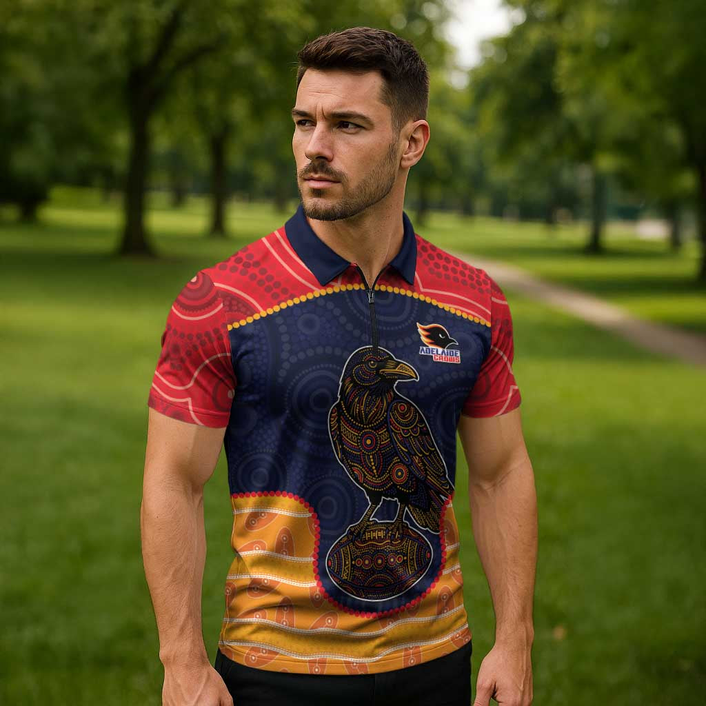 Custom Adelaide Football Club Zipper Polo Shirt Crow Spirit Animal