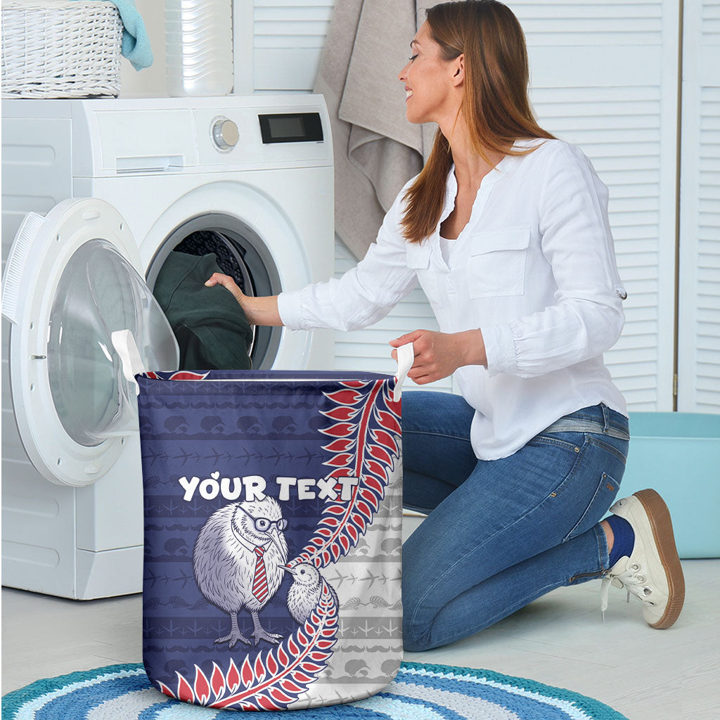 Personalised New Zealand Father's Day Laundry Basket Daddy Kiwi Bird Silver Ferns