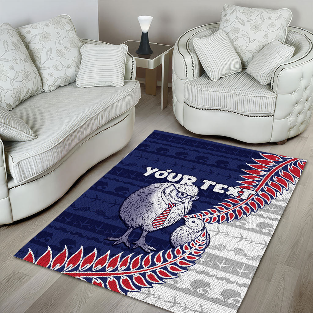 Personalised New Zealand Father's Day Area Rug Daddy Kiwi Bird Silver Ferns