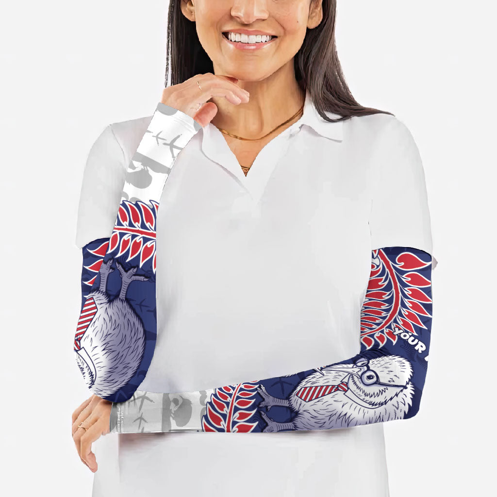 Personalised New Zealand Father's Day Arm Sleeves Daddy Kiwi Bird Silver Ferns