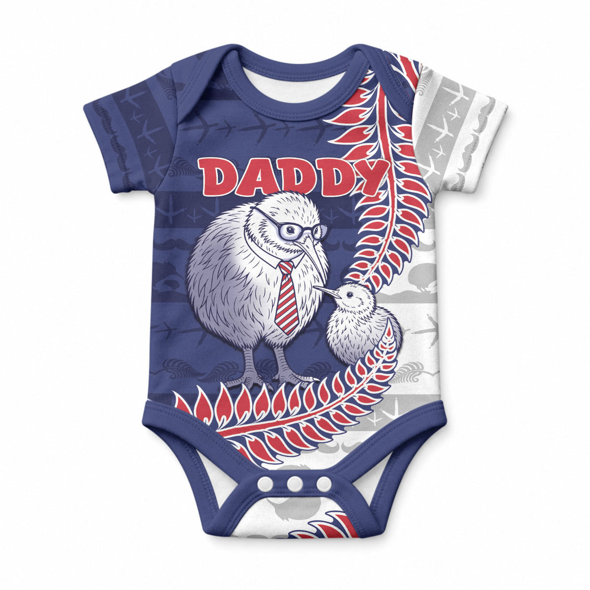 Personalised New Zealand Father's Day Baby Onesie Daddy Kiwi Bird Silver Ferns