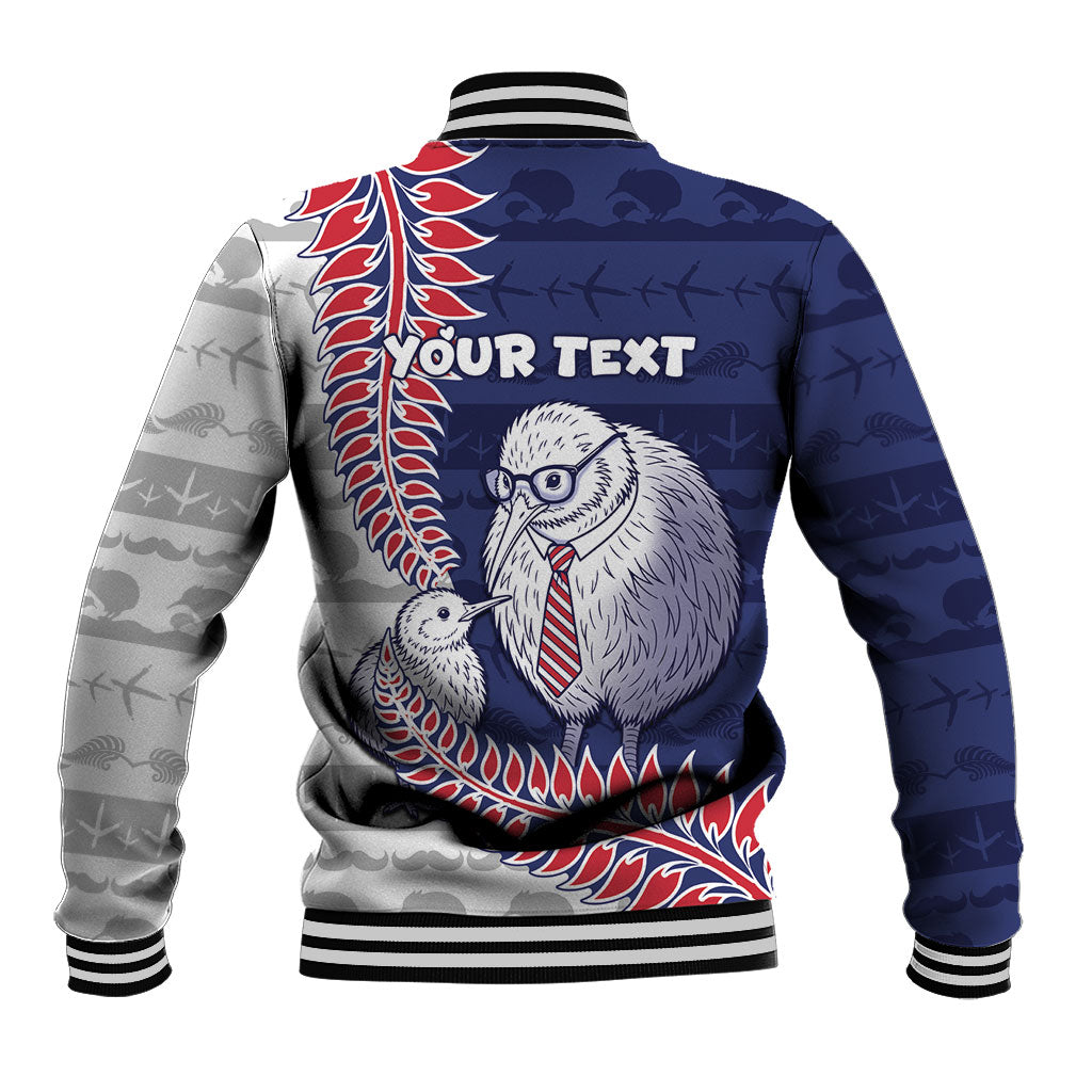 Personalised New Zealand Father's Day Baseball Jacket Daddy Kiwi Bird Silver Ferns