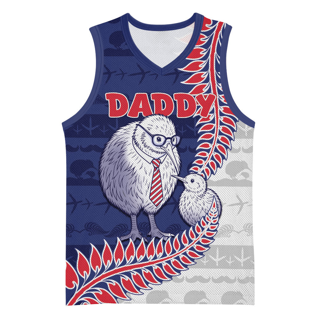 Personalised New Zealand Father's Day Basketball Jersey Daddy Kiwi Bird Silver Ferns