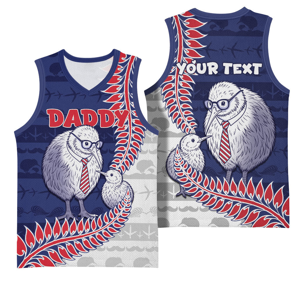 Personalised New Zealand Father's Day Basketball Jersey Daddy Kiwi Bird Silver Ferns