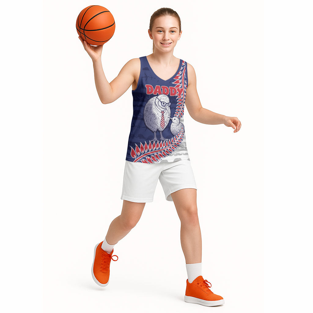 Personalised New Zealand Father's Day Basketball Jersey Daddy Kiwi Bird Silver Ferns