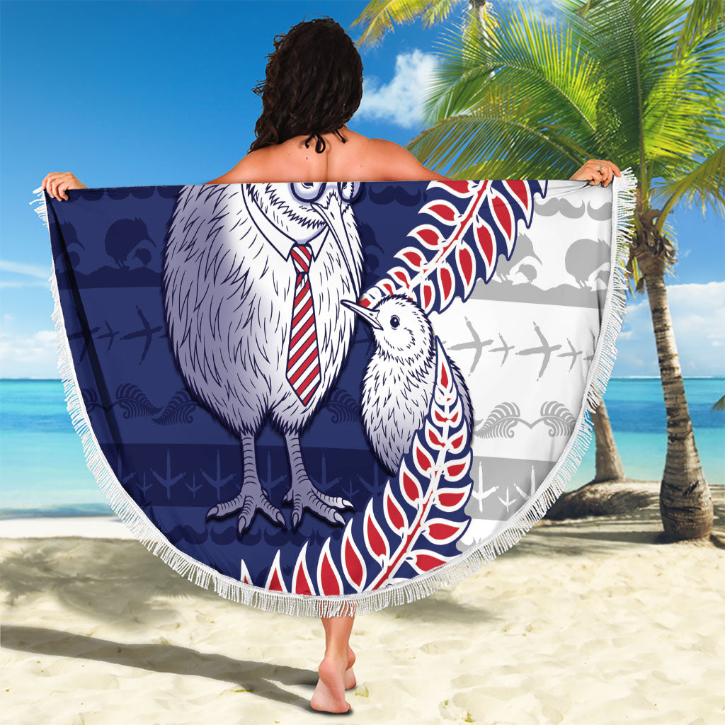 Personalised New Zealand Father's Day Beach Blanket Daddy Kiwi Bird Silver Ferns